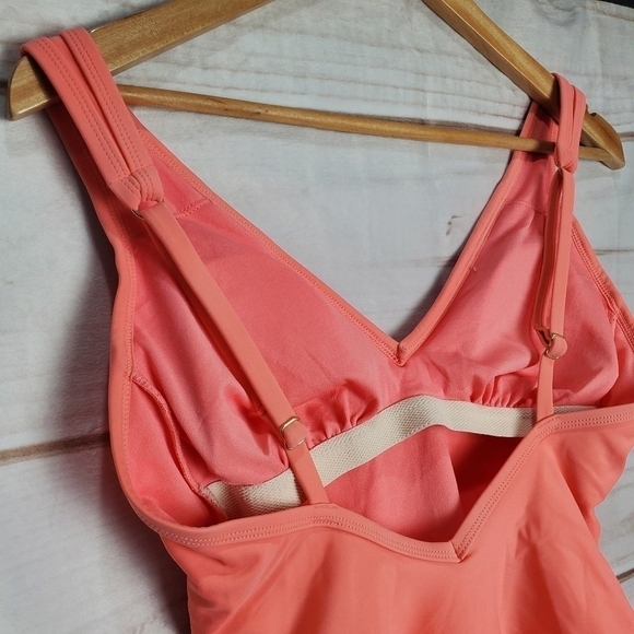New Kona Sol Peach V-neck One Piece High Back Adjustable Straps Swimsuit Small - Picture 5 of 11